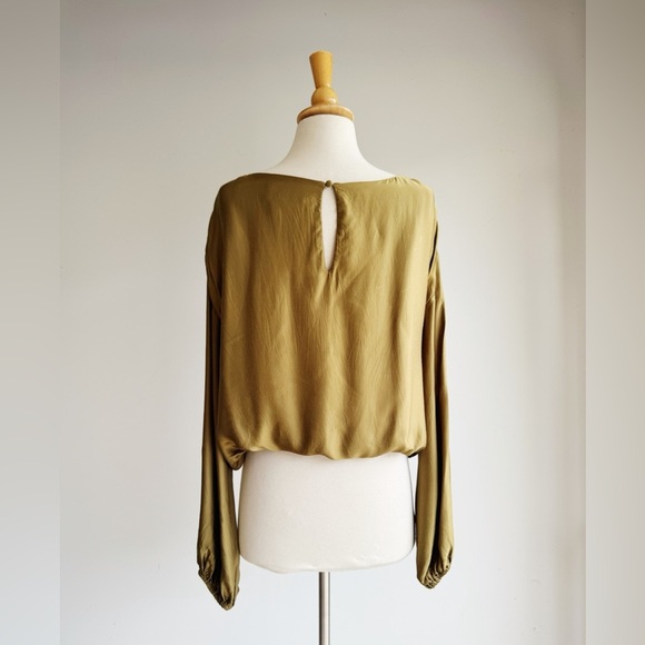 ANTHROPOLOGIE Silky Balloon Sleeve Gold Green Blouse Medium - Picture 5 of 10